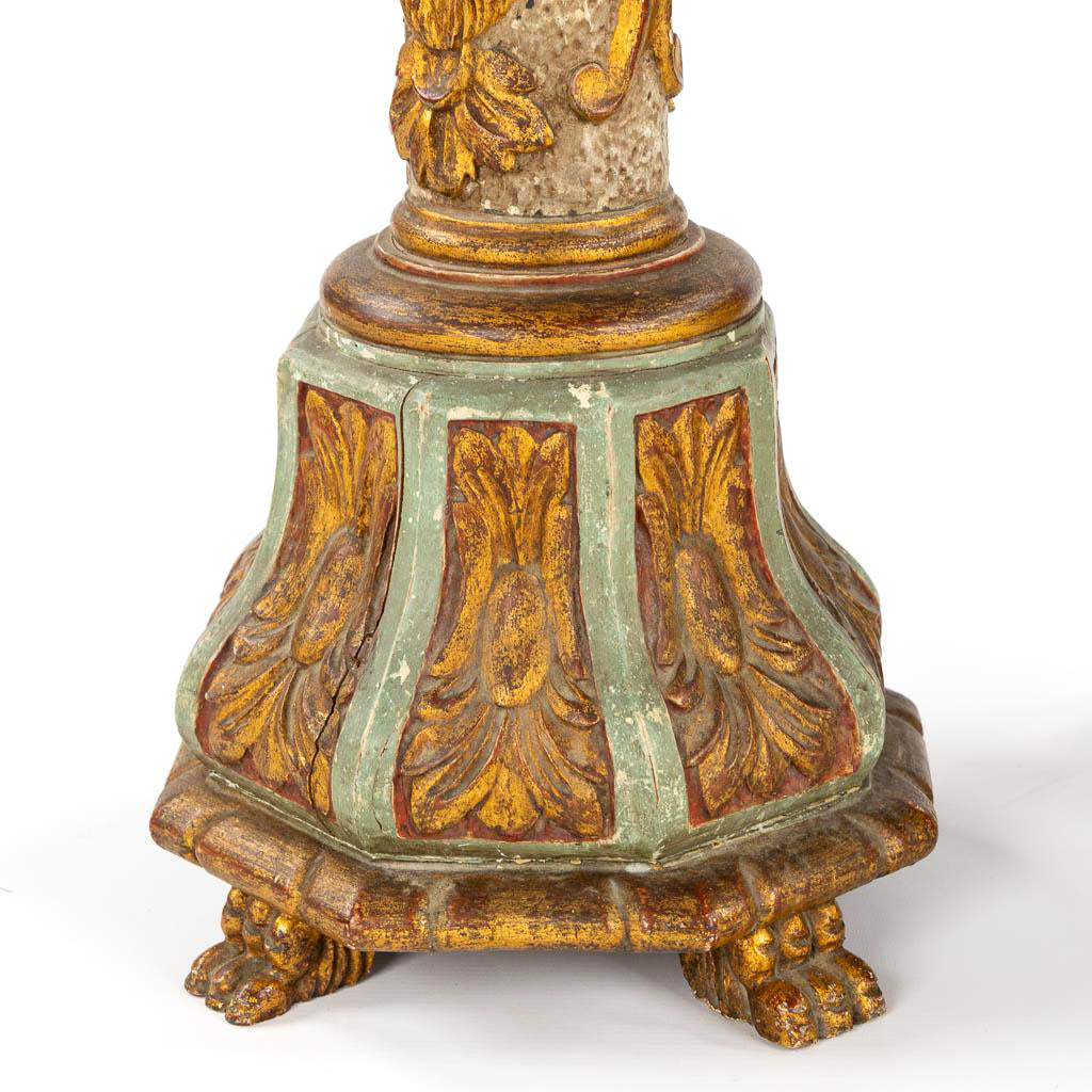 Hand painted and carved Italian vintage antique candlestick floor lamp