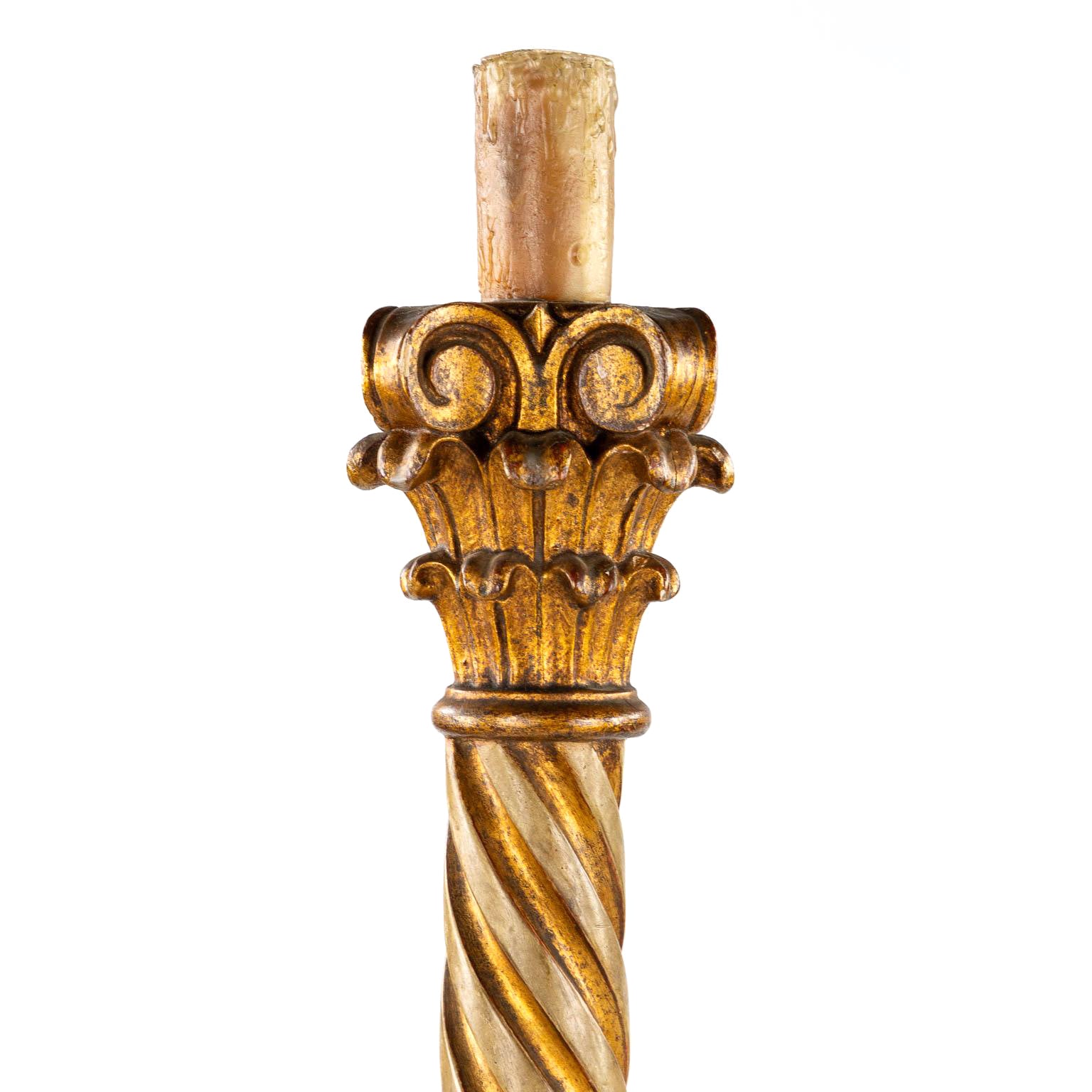 Hand painted and carved Italian vintage antique candlestick floor lamp