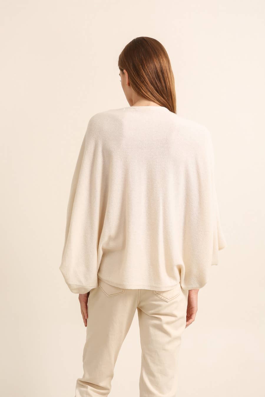 BEIGE CASHMERE AND WOOL PONCHO SWEATER BY NAIS PARIS