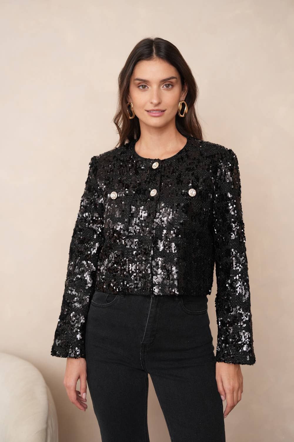 STUNNING BLACK SEQUIN CROPPED BOLERO VEST BY CHOKLATE PARIS
