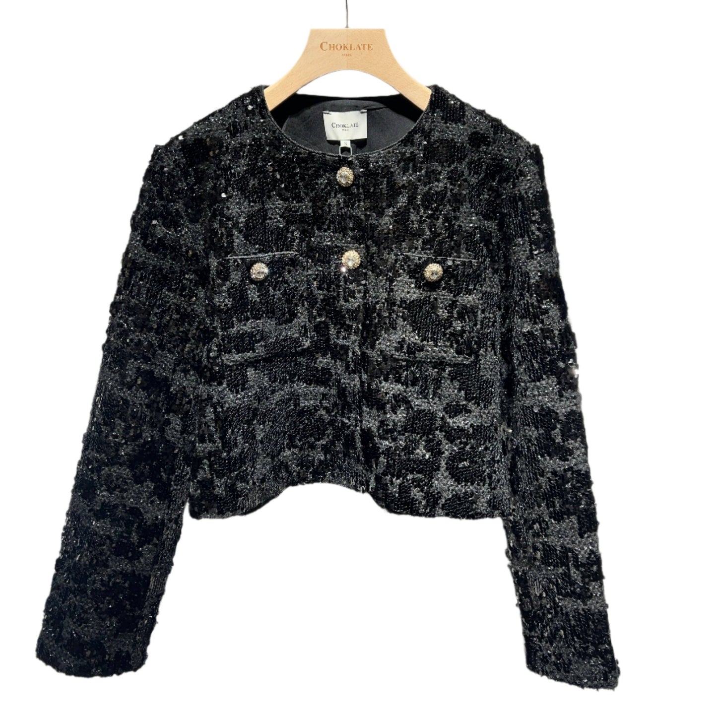 STUNNING BLACK SEQUIN CROPPED BOLERO VEST BY CHOKLATE PARIS