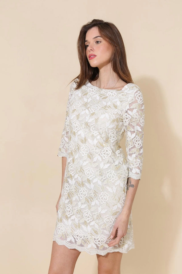 Elegant Two Tone Gold and Cream Lace Dress BY CHOKLATE PARIS