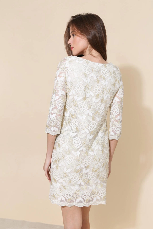 Elegant Two Tone Gold and Cream Lace Dress BY CHOKLATE PARIS