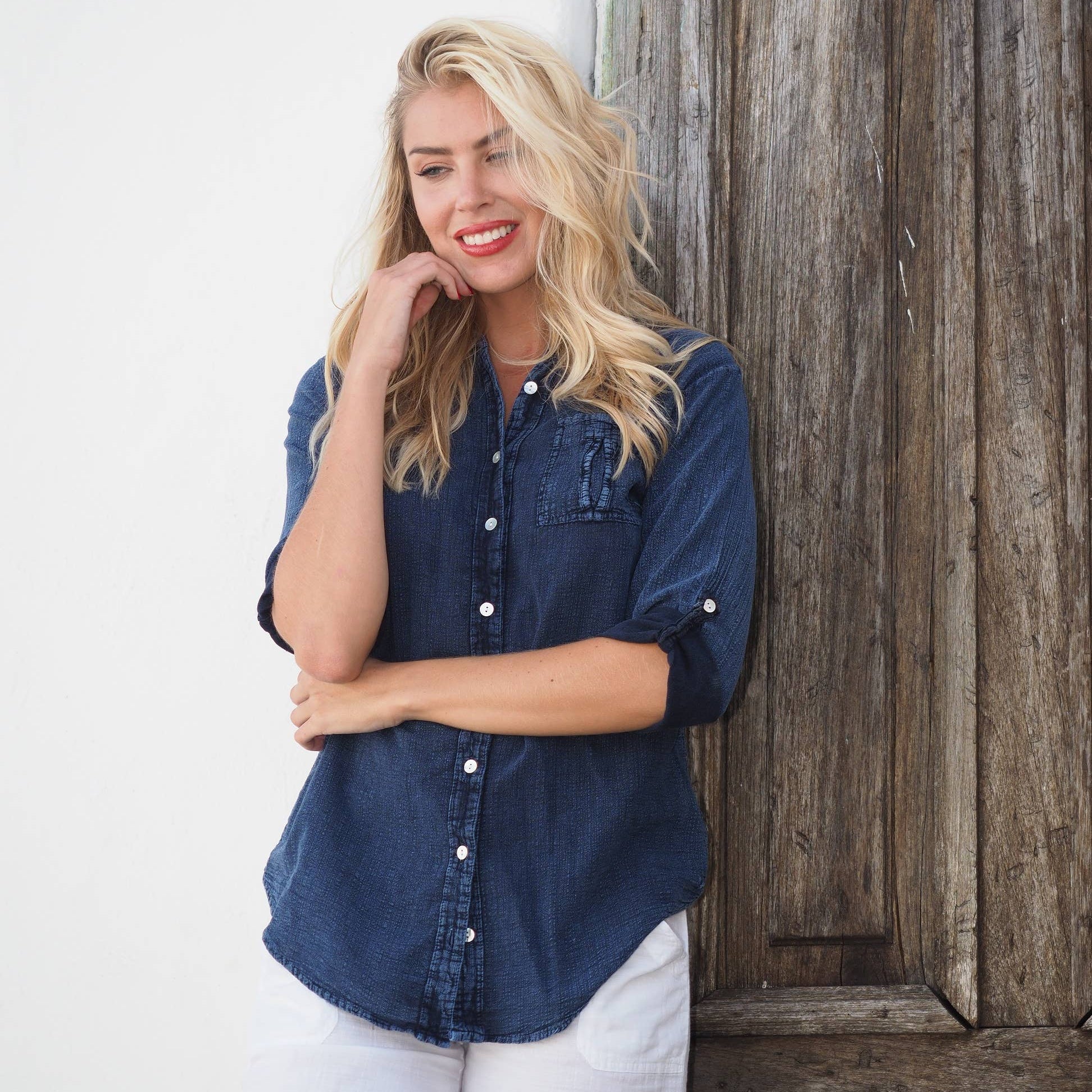 Eco friendly soft natural blue denim Pima Cotton top