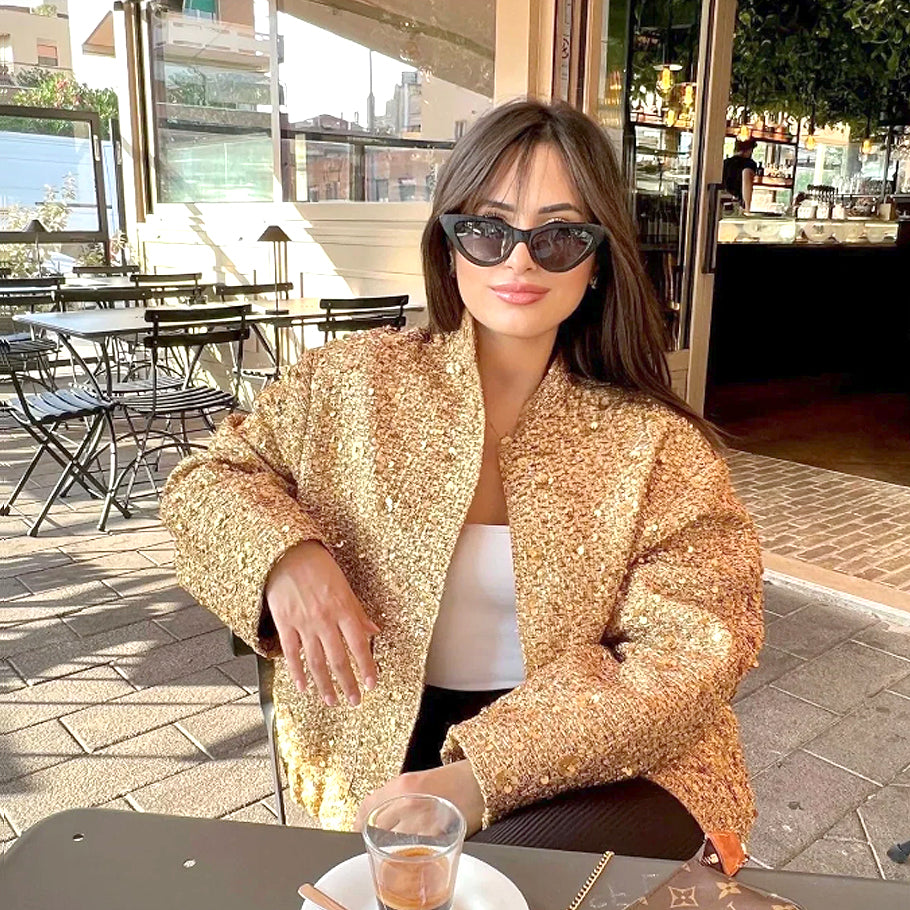 LUXE GOLD TWEED AND SEQUIN JACKET