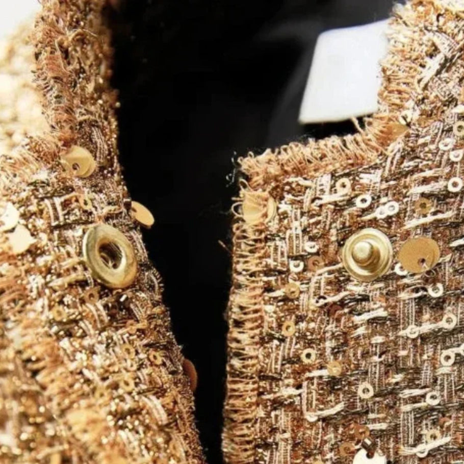 LUXE GOLD TWEED AND SEQUIN JACKET
