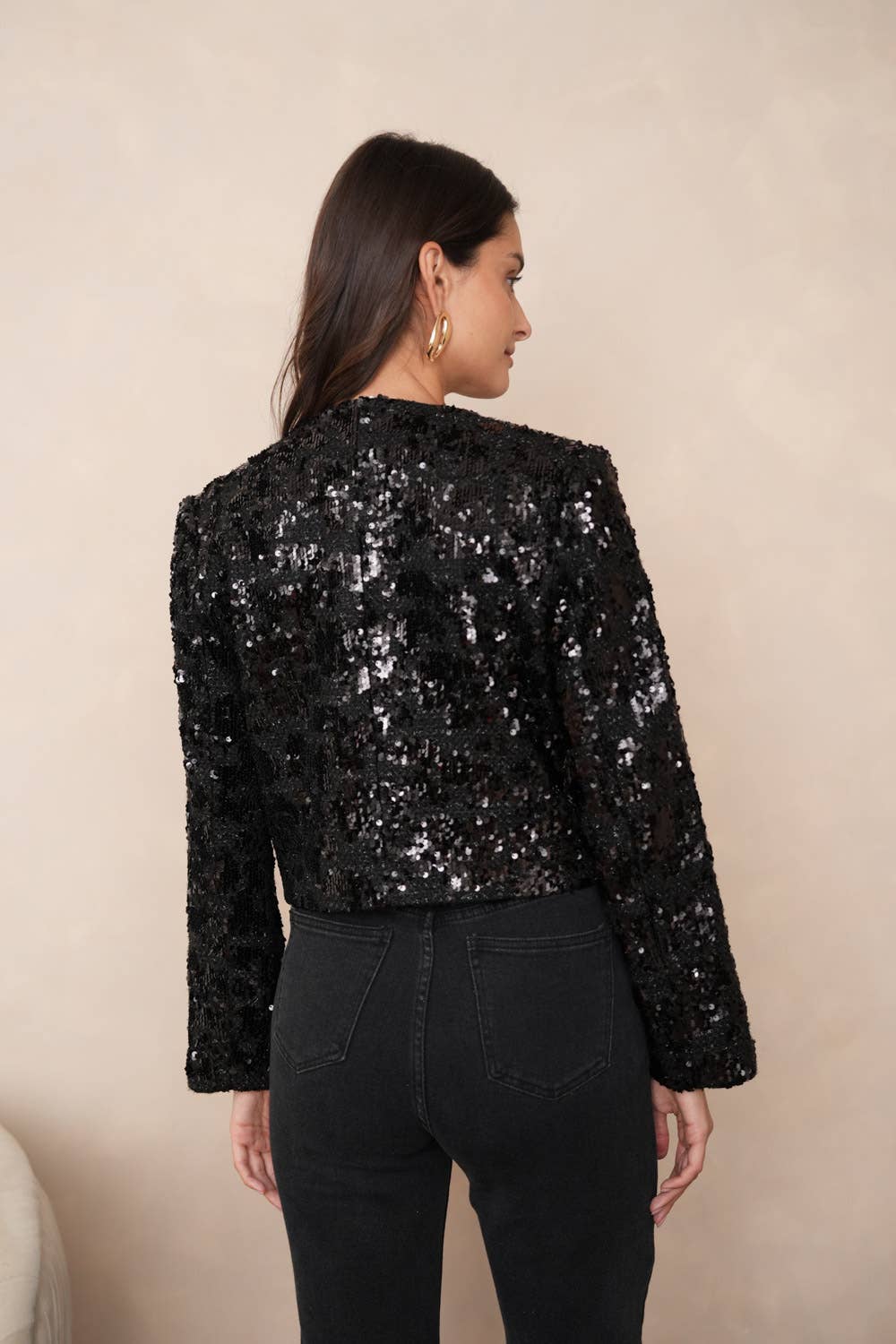 STUNNING BLACK SEQUIN CROPPED BOLERO VEST BY CHOKLATE PARIS