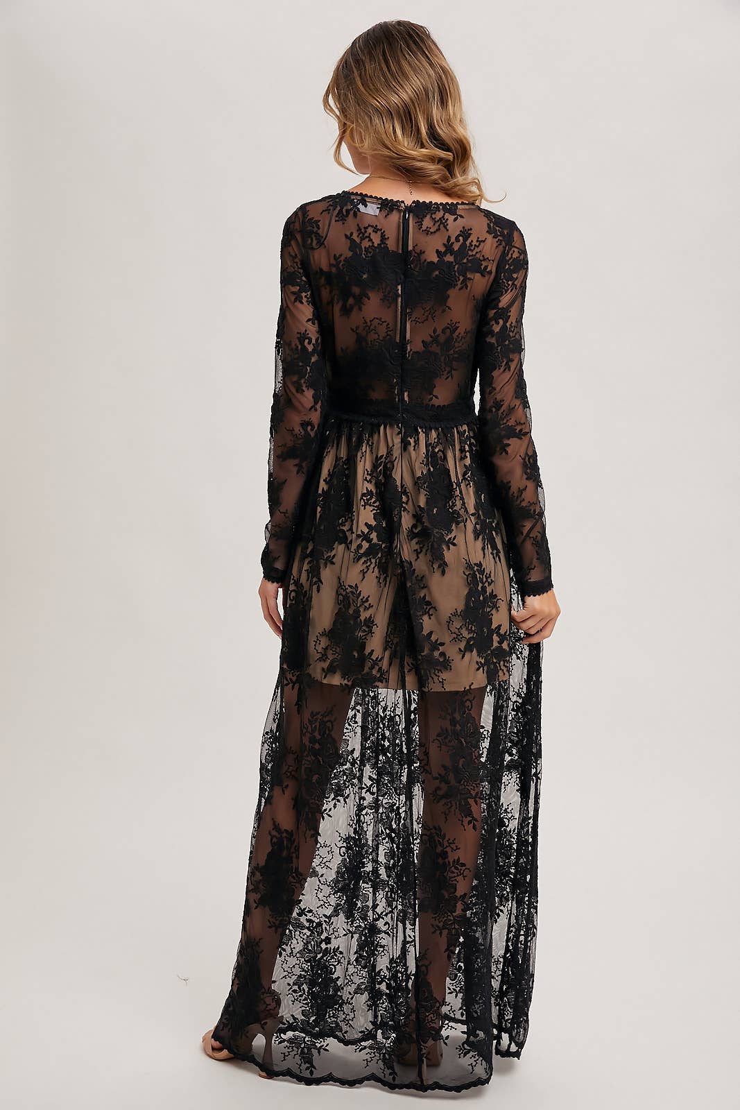 BOHO FLORAL BLACK LACE V-NECK MAXI DRESS WITH LINING by BluIvy available at Loudoun Boutique in Northern Virginia Leesburg