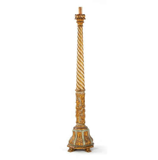 Hand painted and carved Italian vintage antique candlestick floor lamp