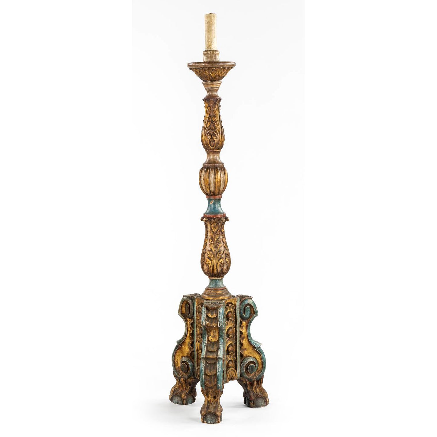 BEAUTIFULLY AGED AND RICHLY CARVED ANTIQUE VENETIAN FLOOR LAMP