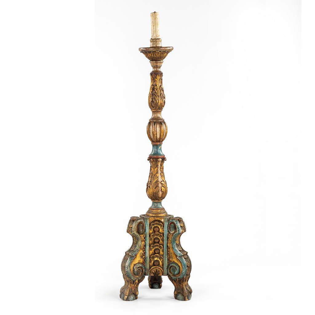 BEAUTIFULLY AGED AND RICHLY CARVED ANTIQUE VENETIAN FLOOR LAMP