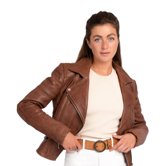 MUNROE COGNAC WOMENS LEATHER JACKET BY AMSTERDAM HERITAGE