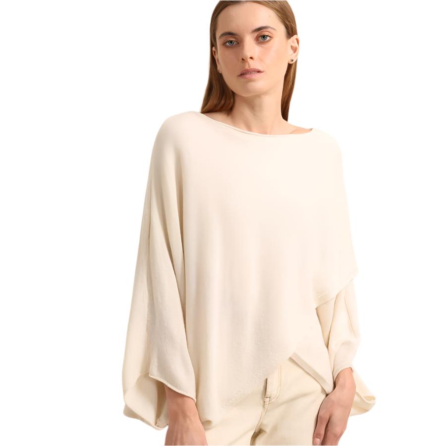 BEIGE CASHMERE AND WOOL PONCHO SWEATER BY NAIS PARIS