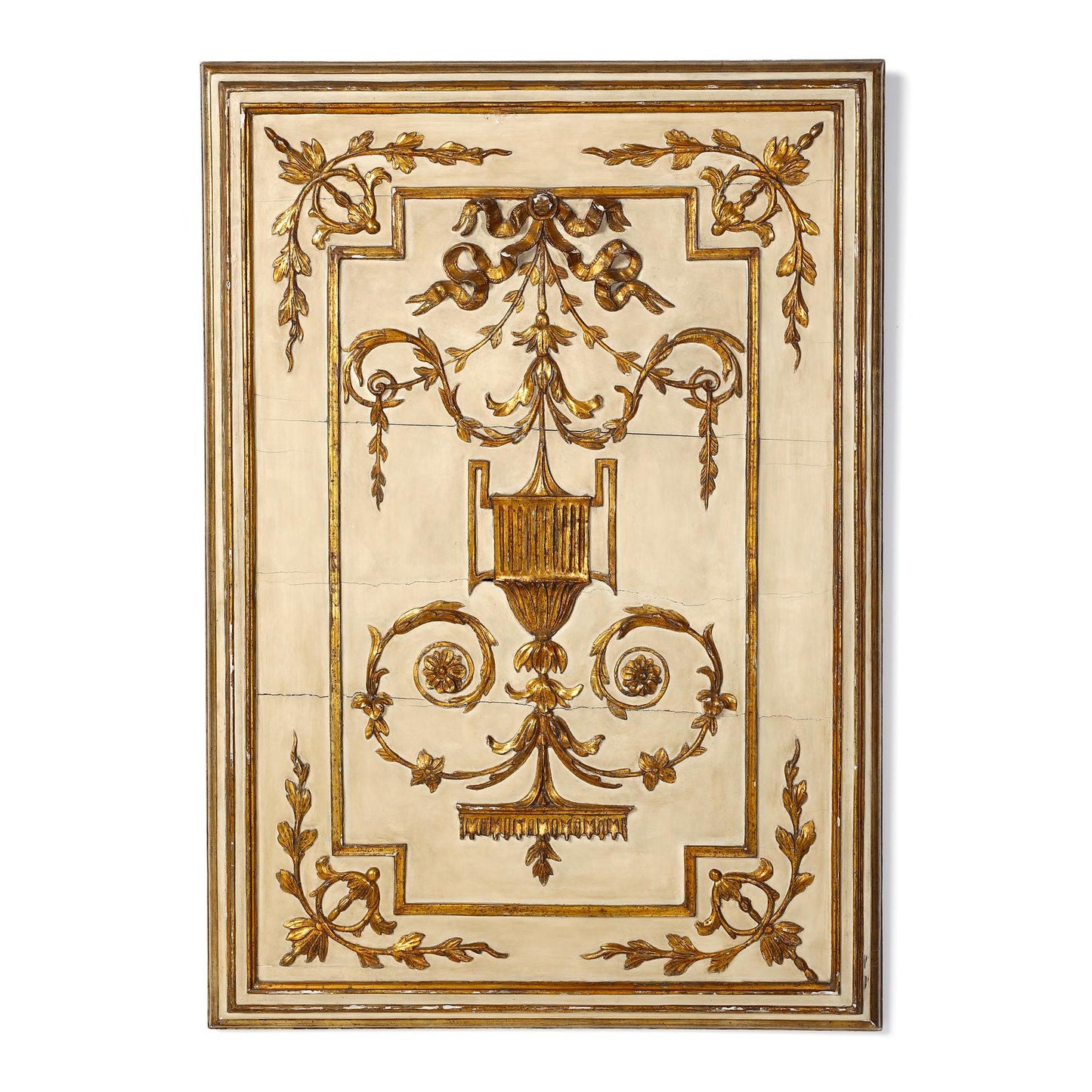 18th century Italian carved painted and gilt wood panel with Etruscan inspired antique motifs