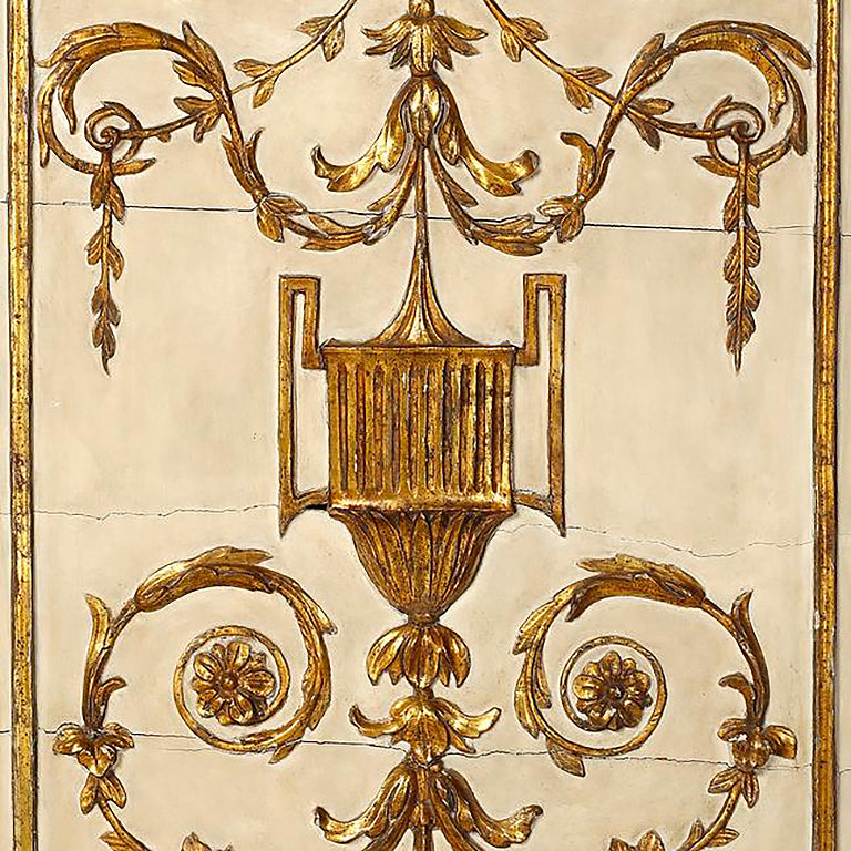 18th century Italian carved painted and gilt wood panel with Etruscan inspired antique motifs