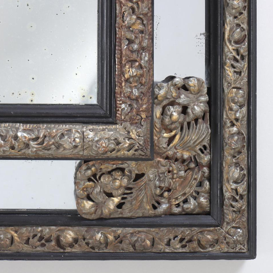 19TH CENTURY DUTCH REPOUSSE GILT METAL MIRROR WITH ORIGINAL GLASS