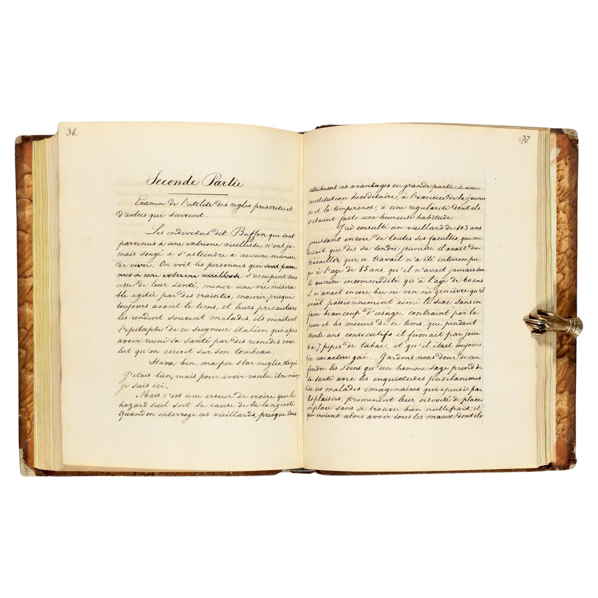 19th century handwritten French manuscript on hygiene and longevity