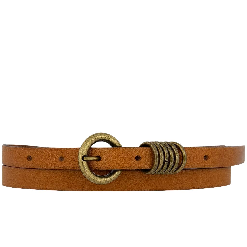 WOMEN'S NARROW LEATHER BELT IN CAMEL - ALIE MODEL BY AMSTERDAM HERITAGE