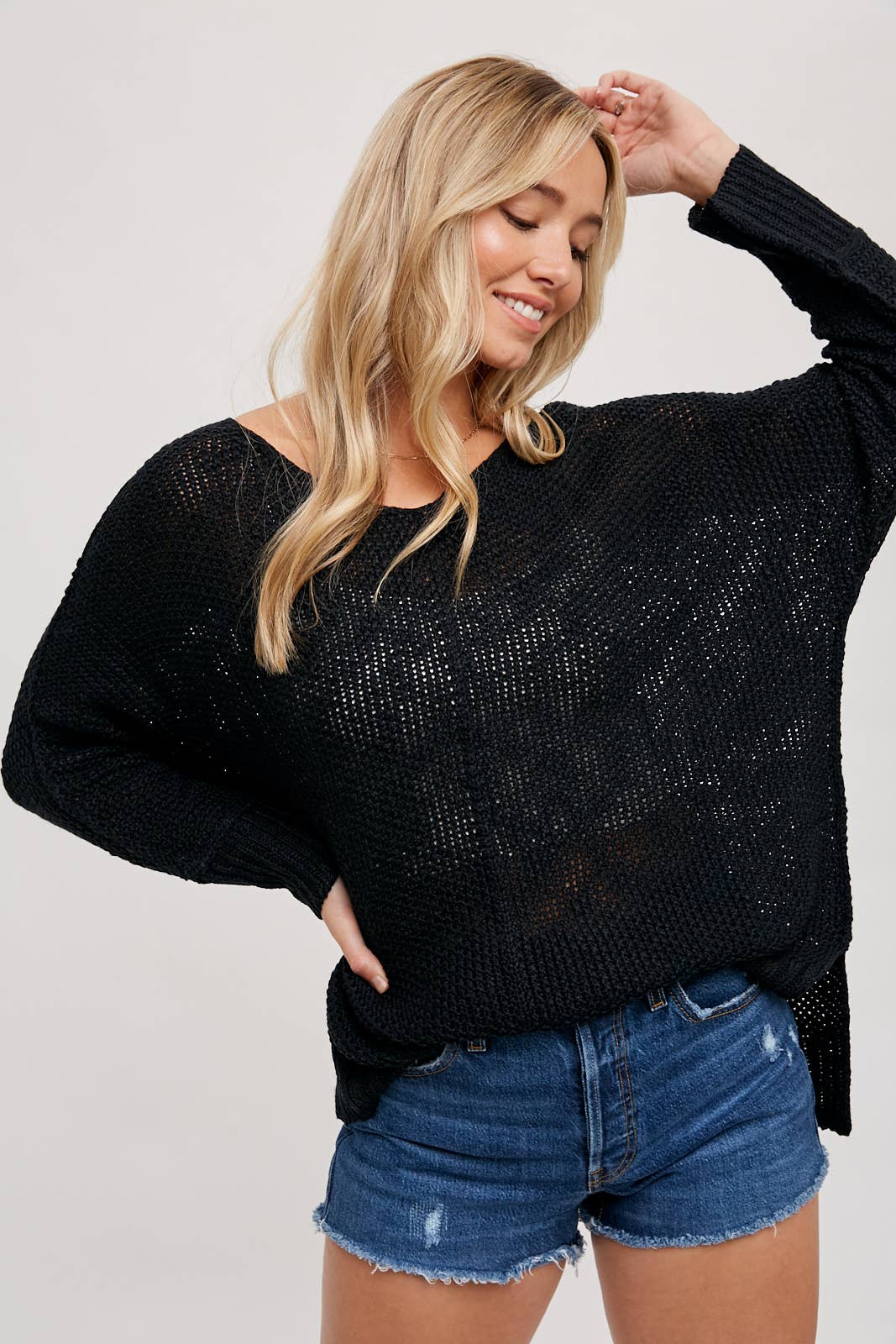 TRENDY REVERSE SEAM BLACK LOOSE FIT SWEATER by BluIvy available at Loudoun Boutique