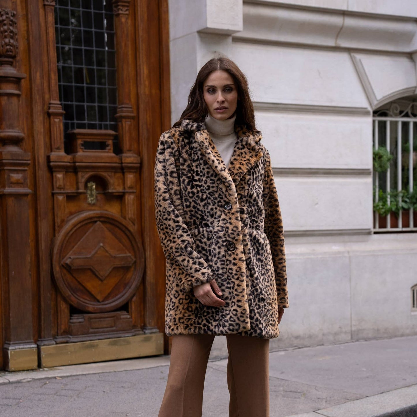 Leopard print faux fur fall or winter jacket by Choklate Paris