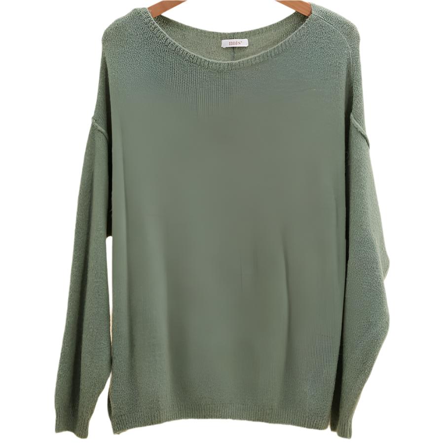 LIGHT GREEN ALPACA AND WOOL BOAT NECK SWEATER BY NAIS PARIS