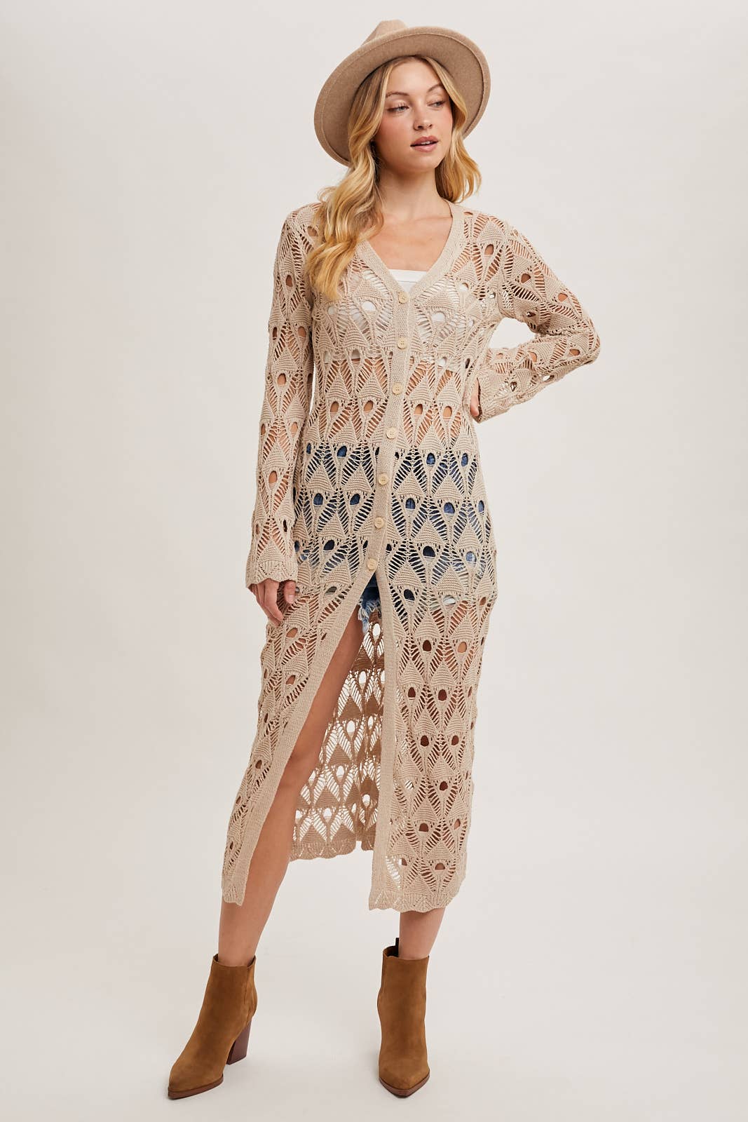 shop local in Leesburg and discover this ELEGANT BOHO BUTTON DOWN CROCHET LACE DUSTER-CARDIGAN BY BLUIVY