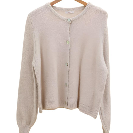 BEIGE SUPER FINE ALPACA SHORT BUTTON CREW NECK CARDIGAN BY NAIS PARIS