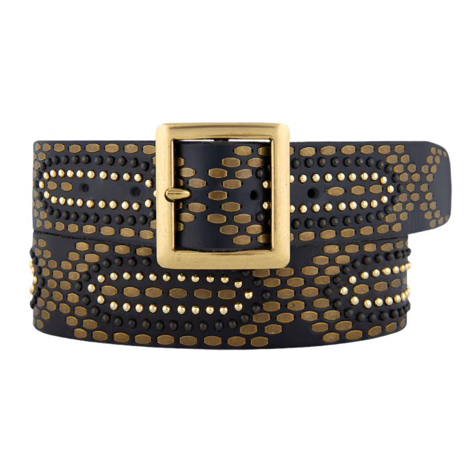 BLACK STUDDED LEATHER BELT - DAYA STYLE BY AMSTERDAM HERITAGE