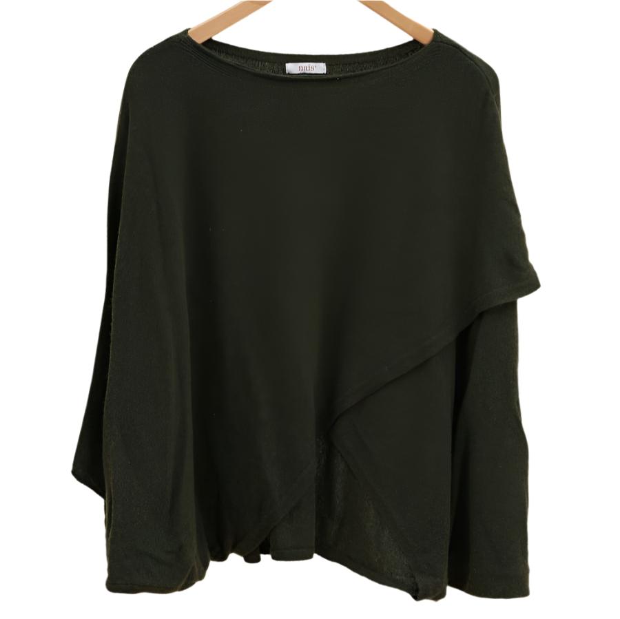 DARK FOREST GREEN CASHMERE AND WOOL PONCHO SWEATER BY NAIS PARIS