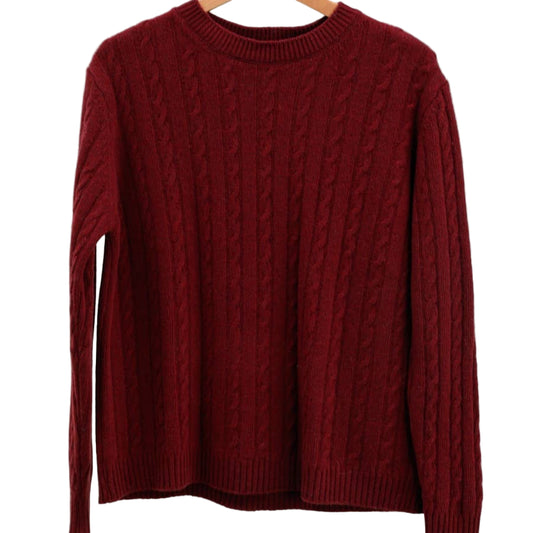 Affordable Pure Extra Fine Merino Wool Crew Neck Cable Knit Sweater