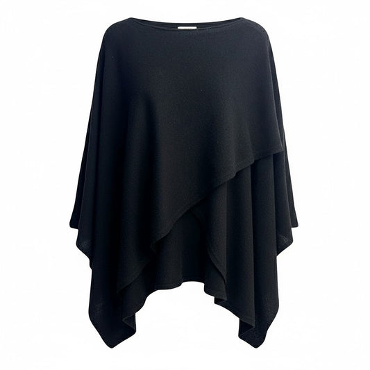 BLACK CASHMERE AND WOOL PONCHO SWEATER BY NAIS PARIS