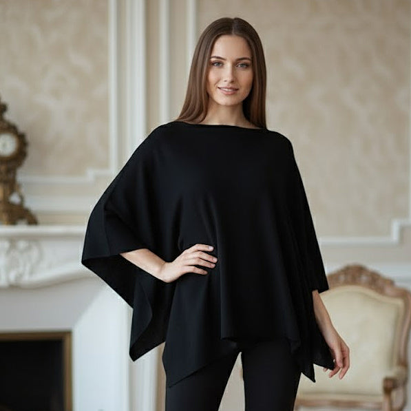 BLACK CASHMERE AND WOOL PONCHO SWEATER BY NAIS PARIS