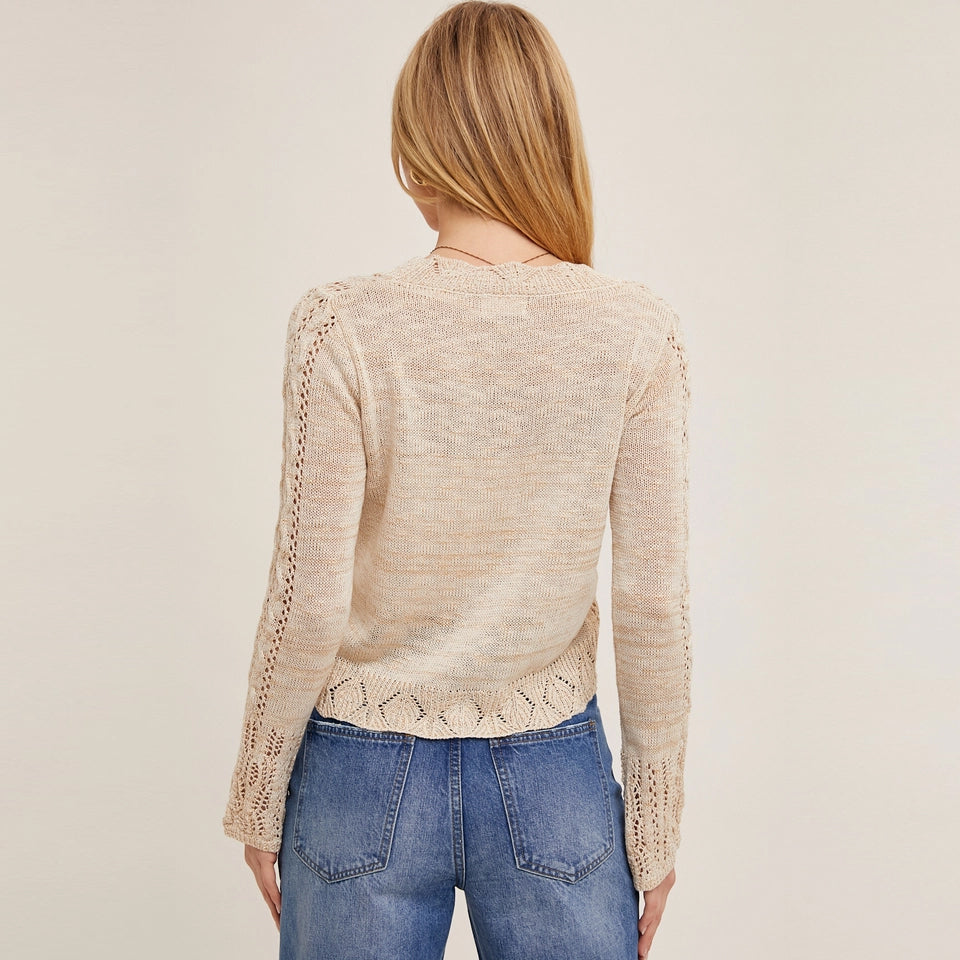 BUTTON DOWN SHEER BEIGE SWEATER KNIT CARDIGAN TOP BY BLUIVY