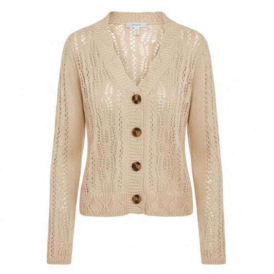 BUTTON DOWN SHEER BEIGE SWEATER KNIT CARDIGAN TOP BY BLUIVY