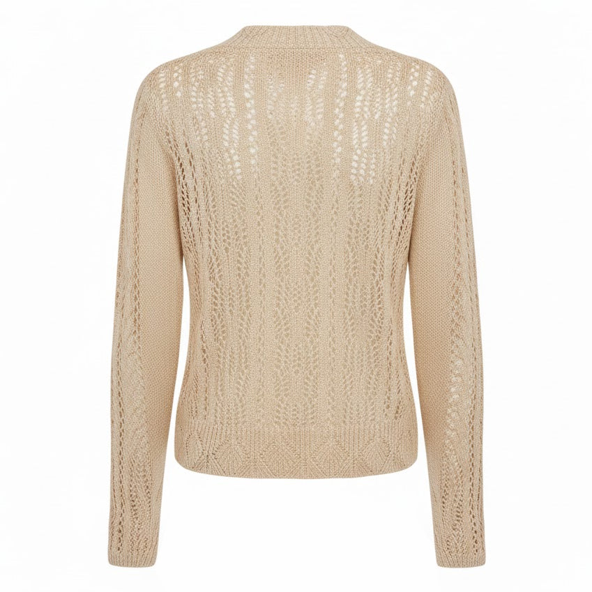 BUTTON DOWN SHEER BEIGE SWEATER KNIT CARDIGAN TOP BY BLUIVY