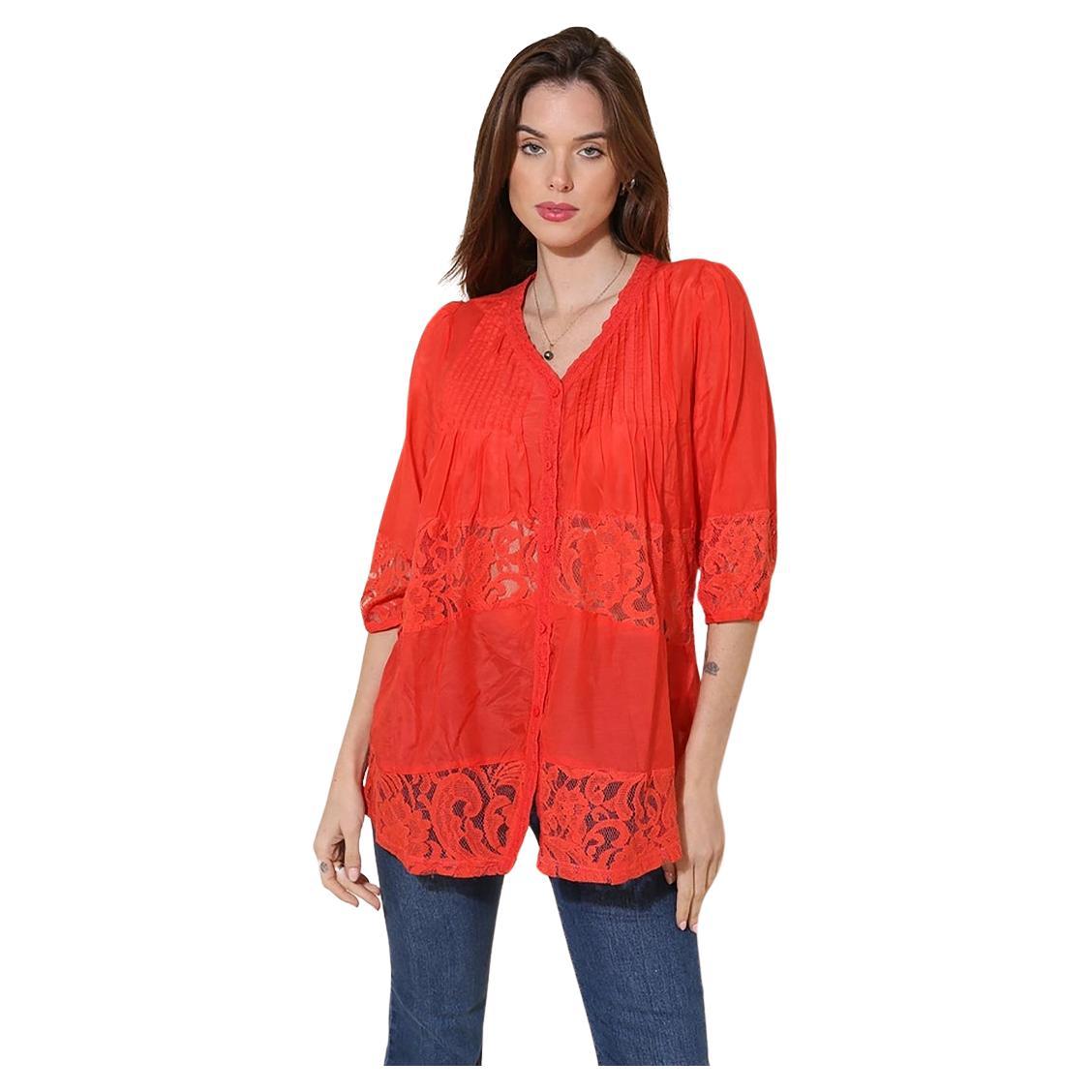 Blood Orange Cotton Silk Tunic Blouse by Choklate Paris