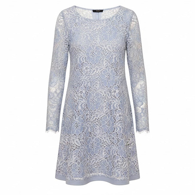 Blue and cream lace boat dress by Choklate Paris for sale in the USA