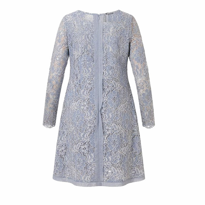 Light blue lace dress with long sleeves on a white background