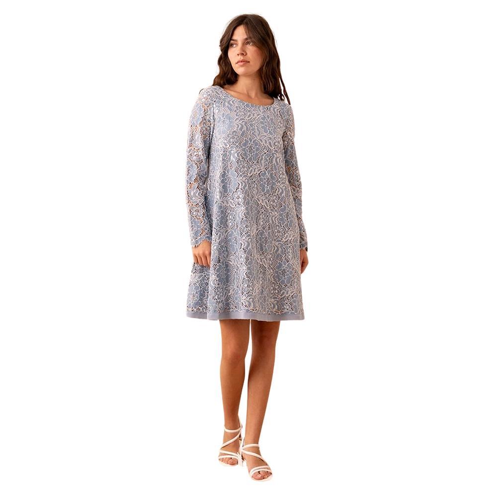 Blue and cream lace boat dress by Choklate Paris for sale in the USA