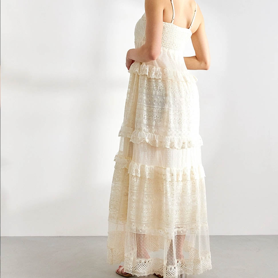 Bohemian lace long dress by Choklate Paris available online in America