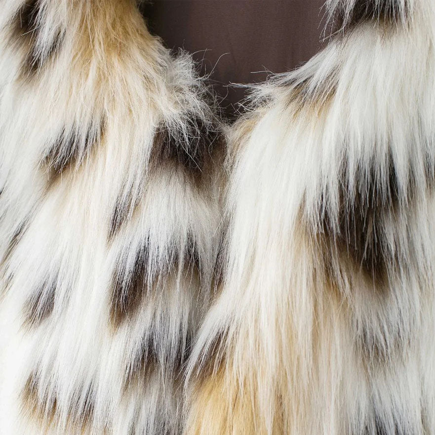 Detail of a faux fur vest available at Loudoun Boutique in Leesburg Virginia