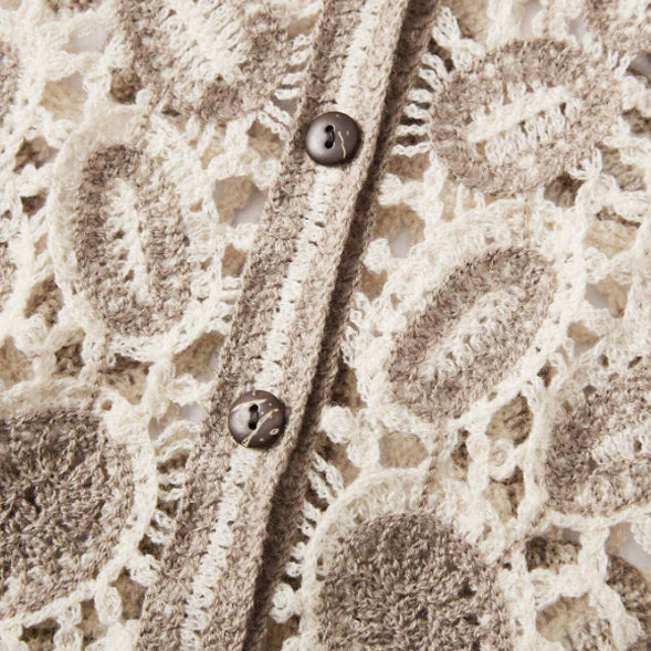 CROCHET SLEEVELESS BOHO VEST IN NEUTRAL TONES OF CREAM AND LIGHT BROWN