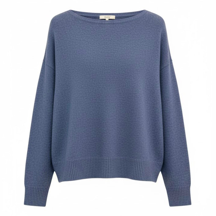 DENIM BLUE ALPACA AND WOOL BOAT NECK SWEATER BY NAIS PARIS