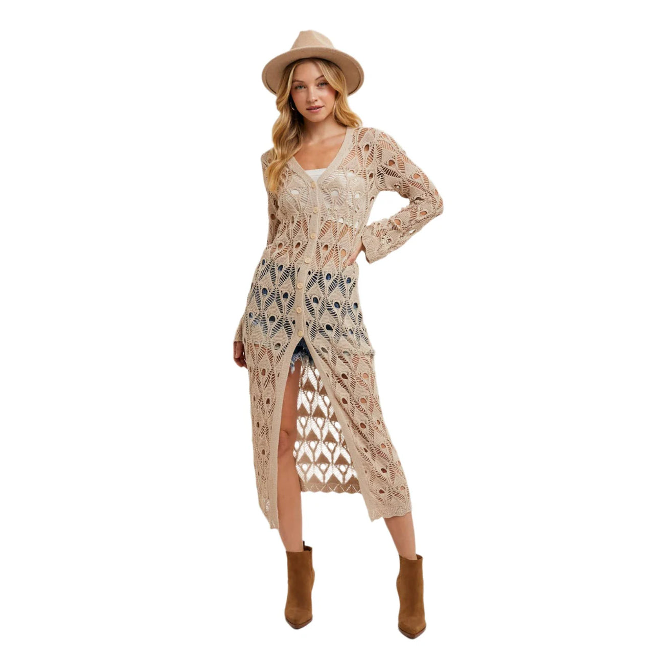 shop local in Leesburg and discover this ELEGANT BOHO BUTTON DOWN CROCHET LACE DUSTER-CARDIGAN BY BLUIVY