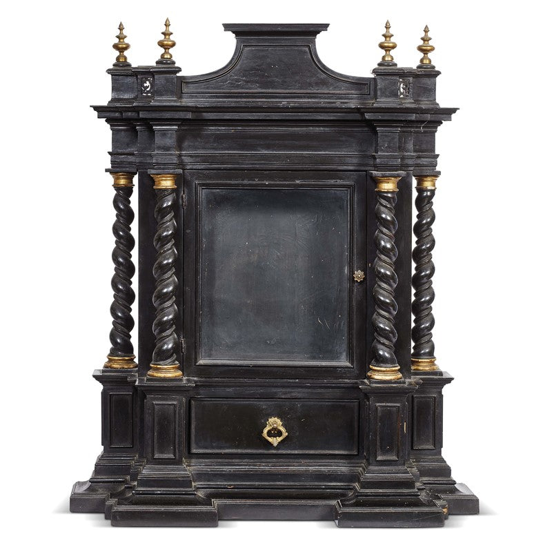 Beautiful ebonized wood early 18th century tabernacle display case from a luxury antique store in the DC Metropolitan area