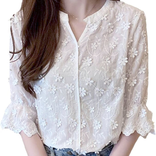 Affordable boho blouse in white with embroidered design