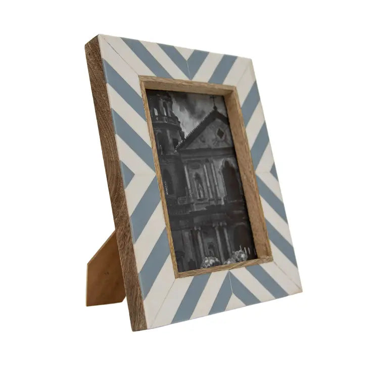 4 x 6 robin egg blue and white patterned resin picture frame found in Loudoun County luxury boutique