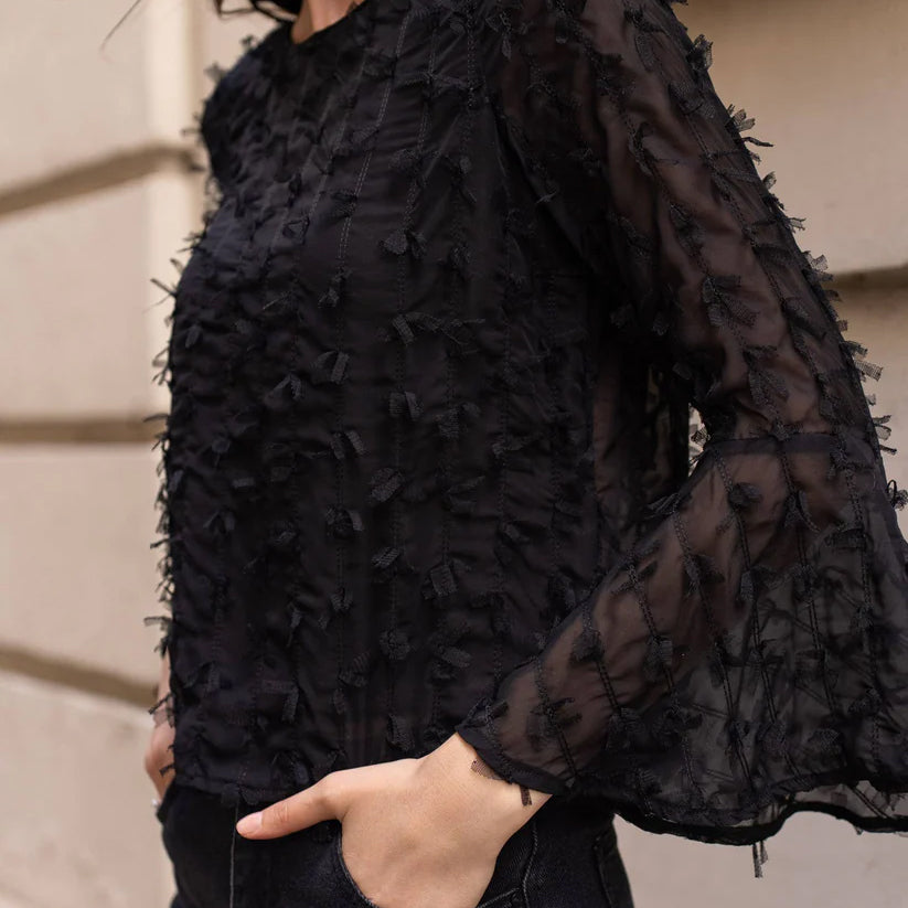 GOTHIC BELL SLEEVE LACE BLOUSE WITH RIBBON TEXTURE BY CHOKLATE PARIS