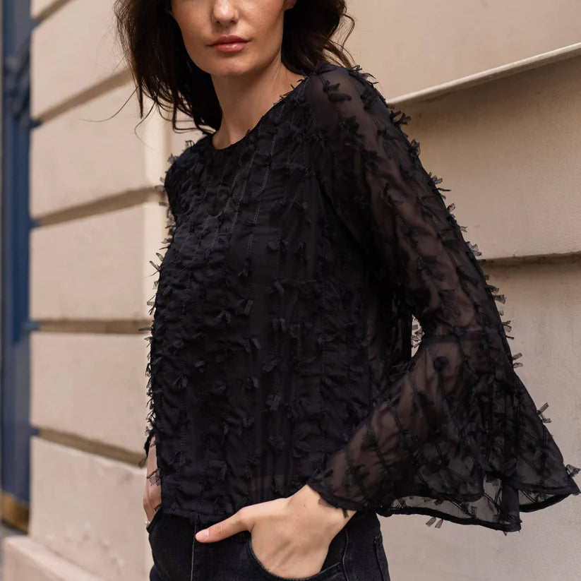 GOTHIC BELL SLEEVE LACE BLOUSE WITH RIBBON TEXTURE BY CHOKLATE PARIS