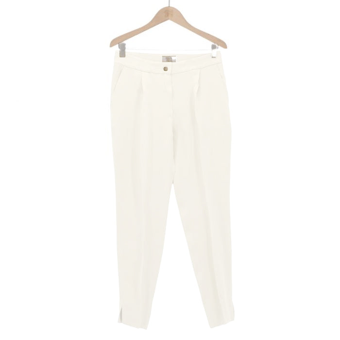 HIGH WAIST SHARKSKIN PLEATED SLACKS IN BRIGHT WHITE BY T.BA MADRID